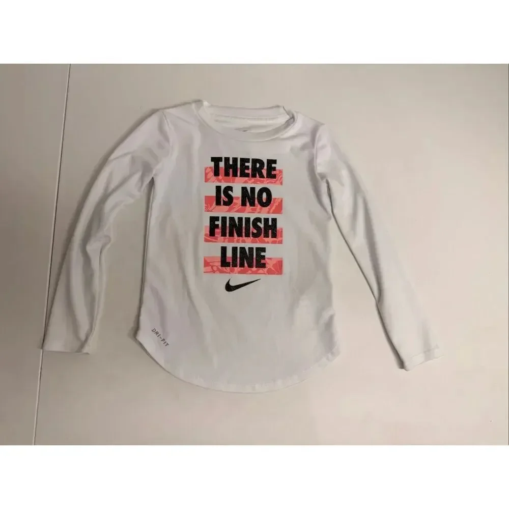 Nike Dri Fit Girls Long Sleeve Athletic Graphic Top White Pink Size 4T